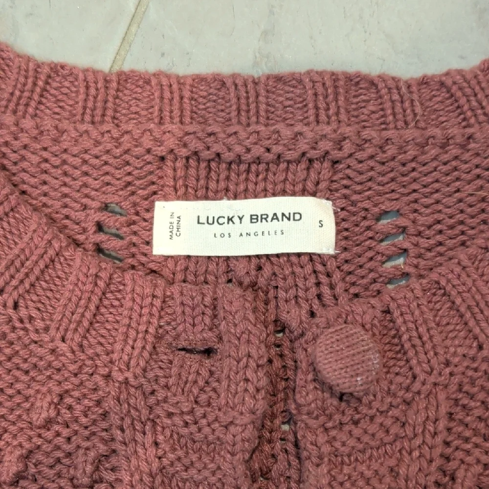 Lucky Brand Dusty Rose Embroidered Cable Knit Cardigan